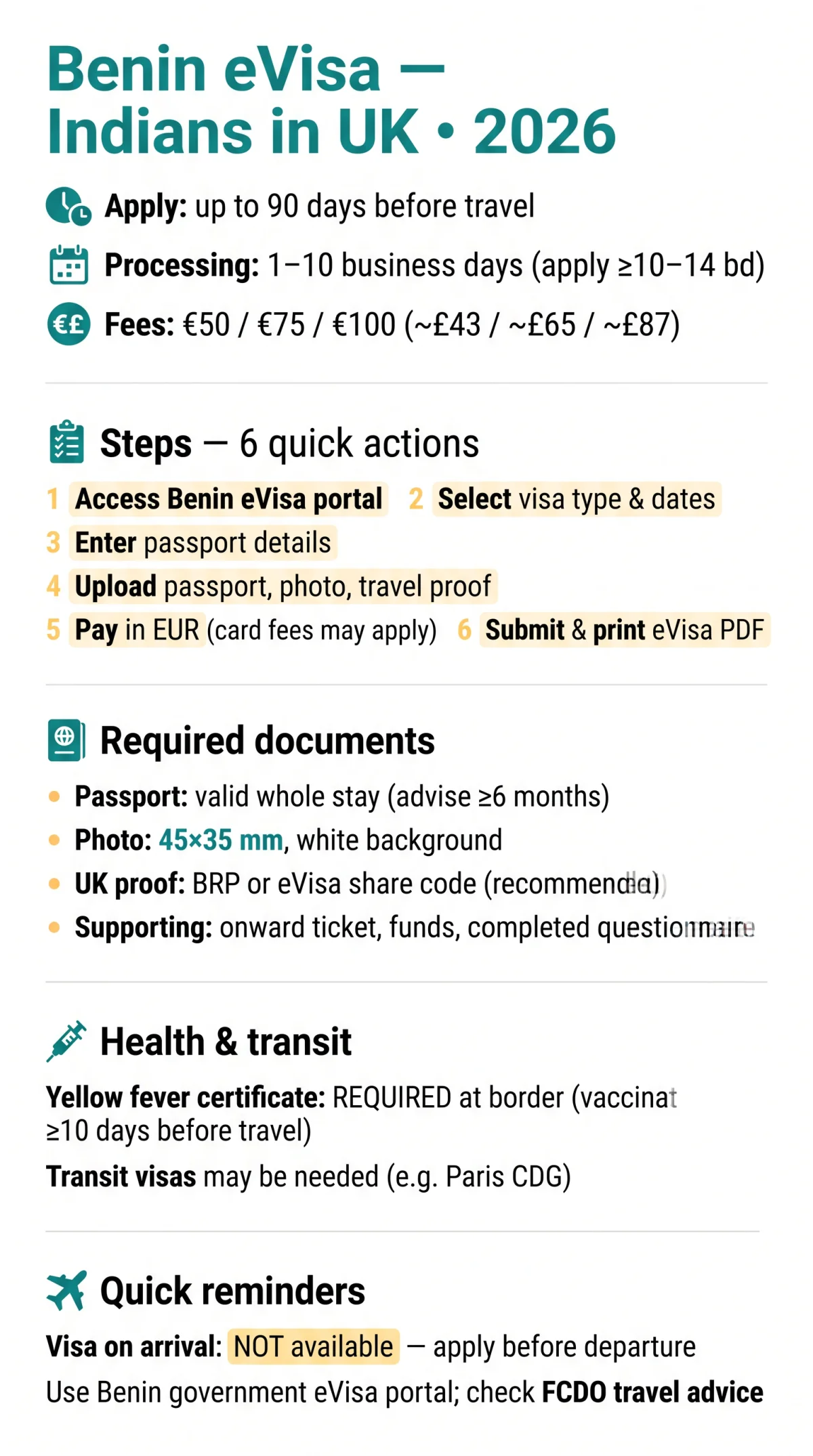 Infografika: Benin eVisa for Indians in UK — Complete 2026 Application Guide